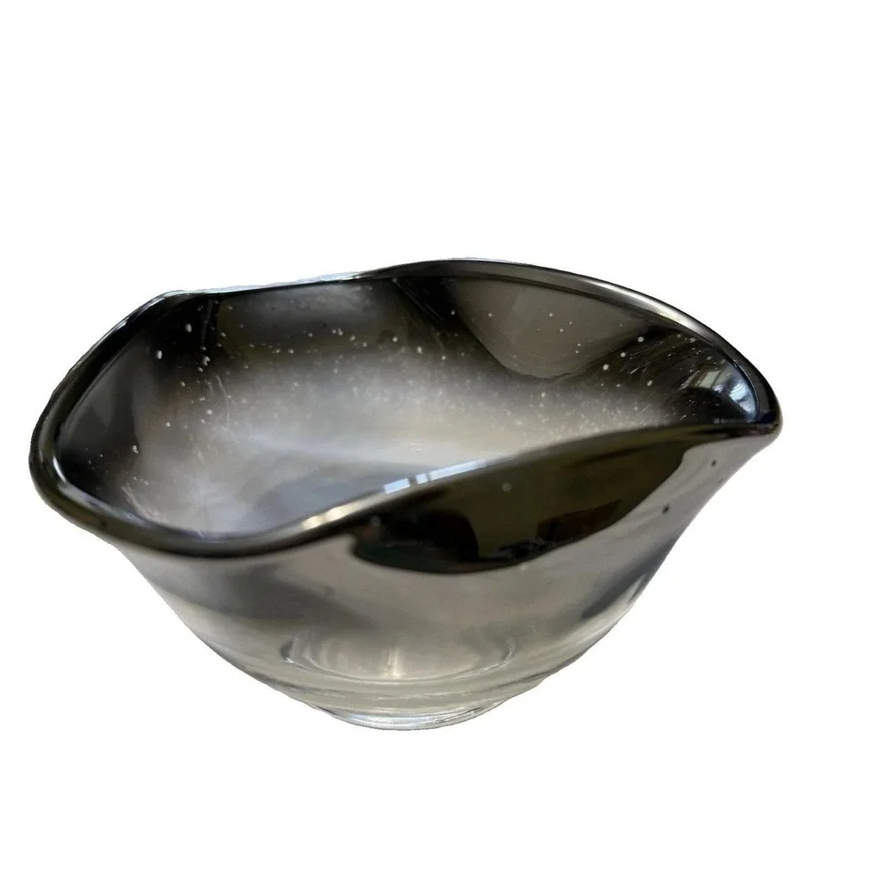 Vintage MCM Silver Fade Smoke Glass Serving Bowls Set of 2 Pedestal Ombre